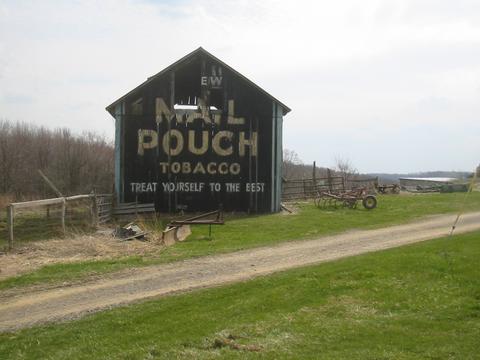 Photo of: Barn with old tobacco advertisement painted on it, along 422 (taken while cycling).